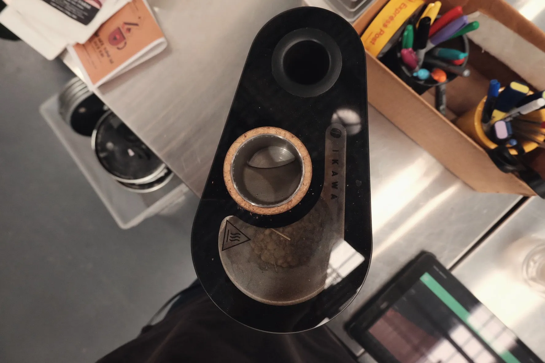 A coffee grinder prepared for sample grinding